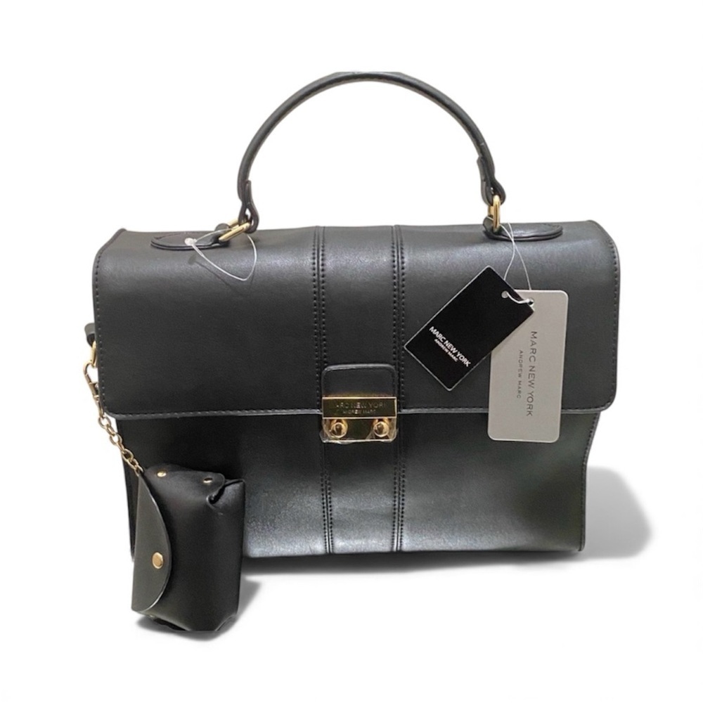 NWT MARC NEW YORK ANDREW MARC BRIEFCASE BAG IN BLACK & GOLD HARDWARE